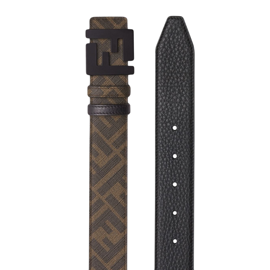FENDI ceinture réversible noir motif FF marron