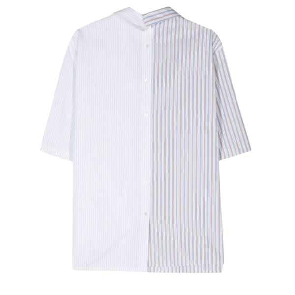 Chemise ample LANVIN coton blanc rayures multicolore patch dos