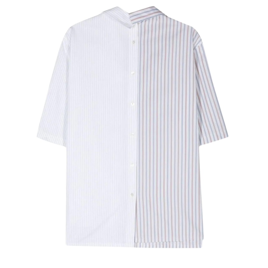 Chemise ample LANVIN coton blanc rayures multicolore patch dos