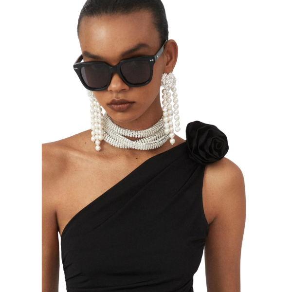 T-shirt asymétrique MAGDA BUTRYM lycra noir fleurs épaule