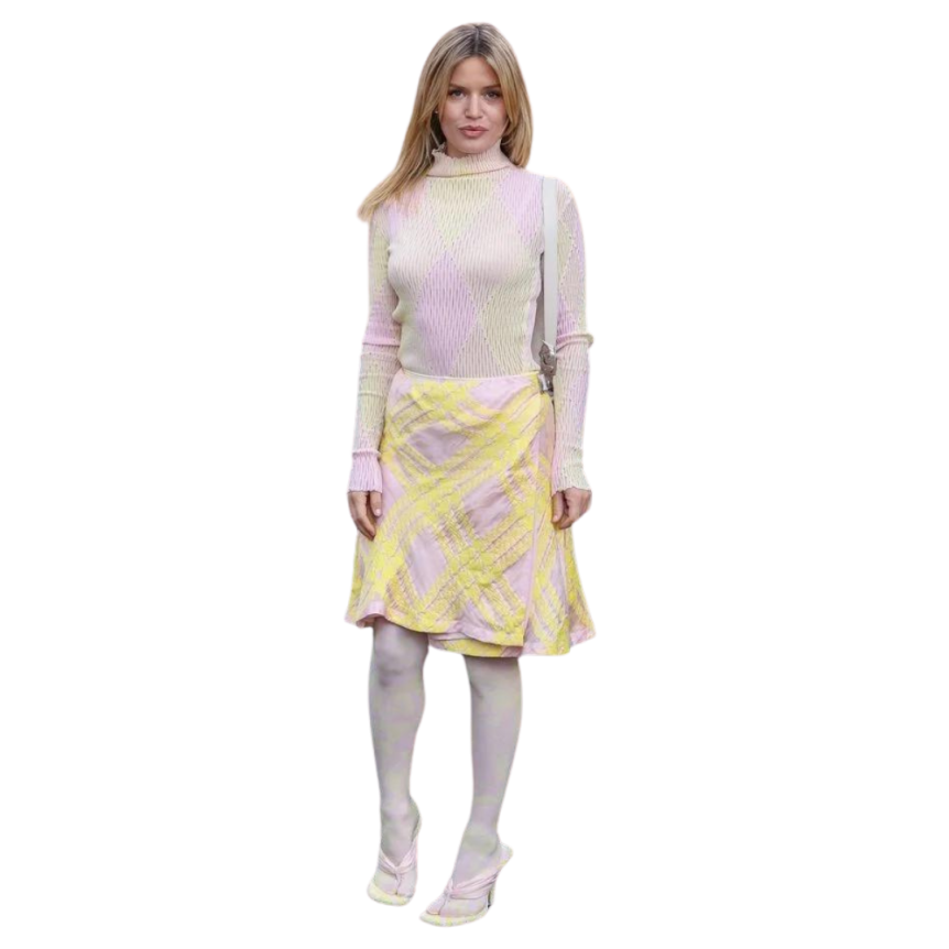 Jupe Kilt laine check rose jaune