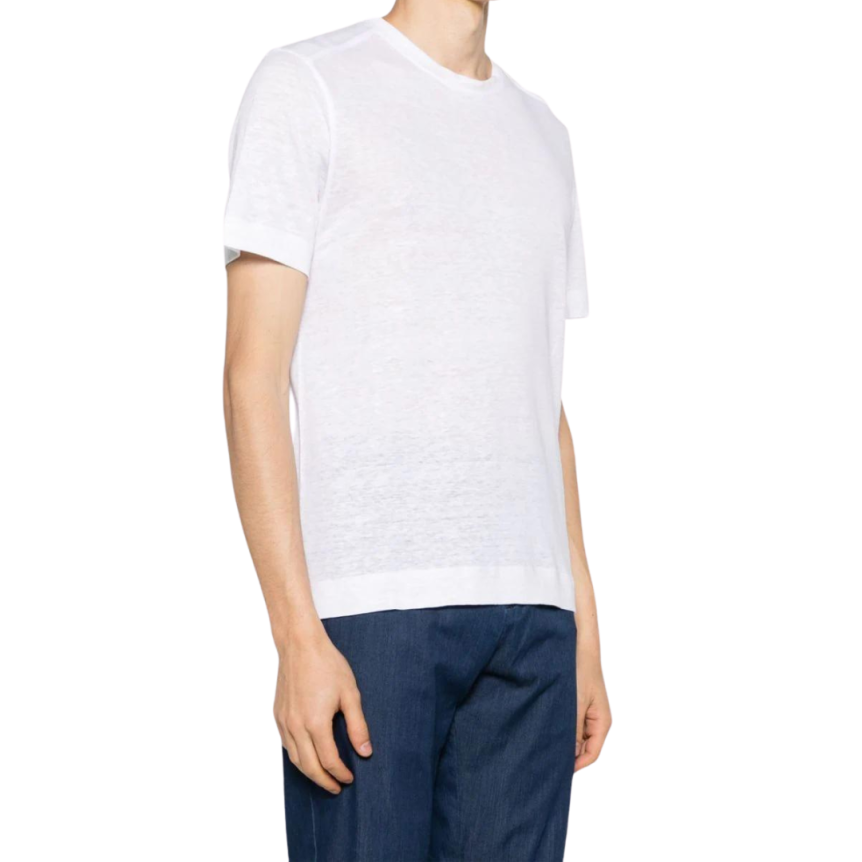 T-shirt ZEGNA col rond manche courte lin blanc