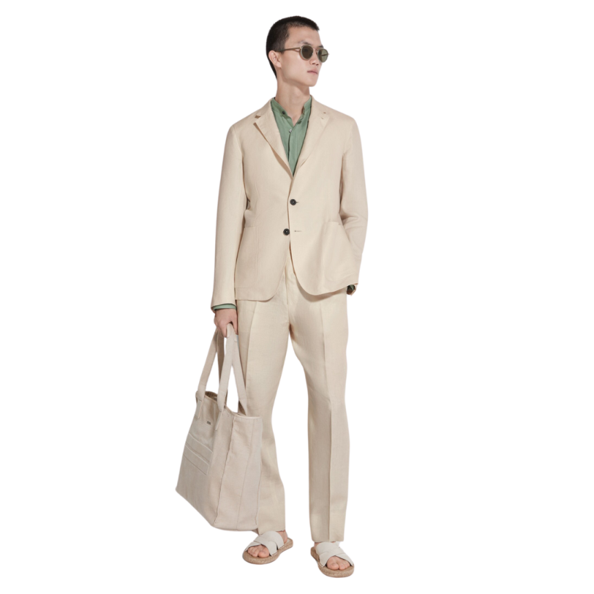 Pantalon habillé ZEGNA Oasi Lino ajusté lin beige clair