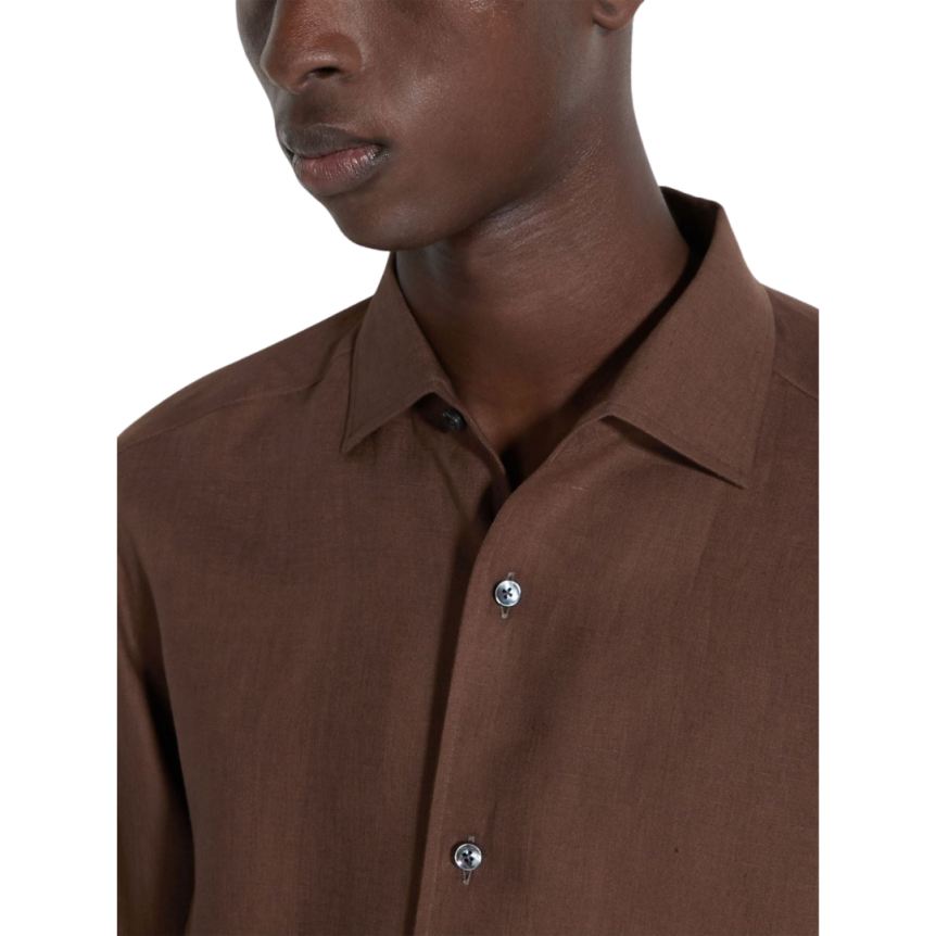 Chemise ZEGNA manche longue pur lin marron chocolat
