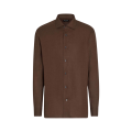 Chemise manche longue col italien pur lin marron chocolat
