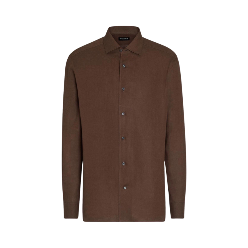Chemise ZEGNA manche longue pur lin marron chocolat