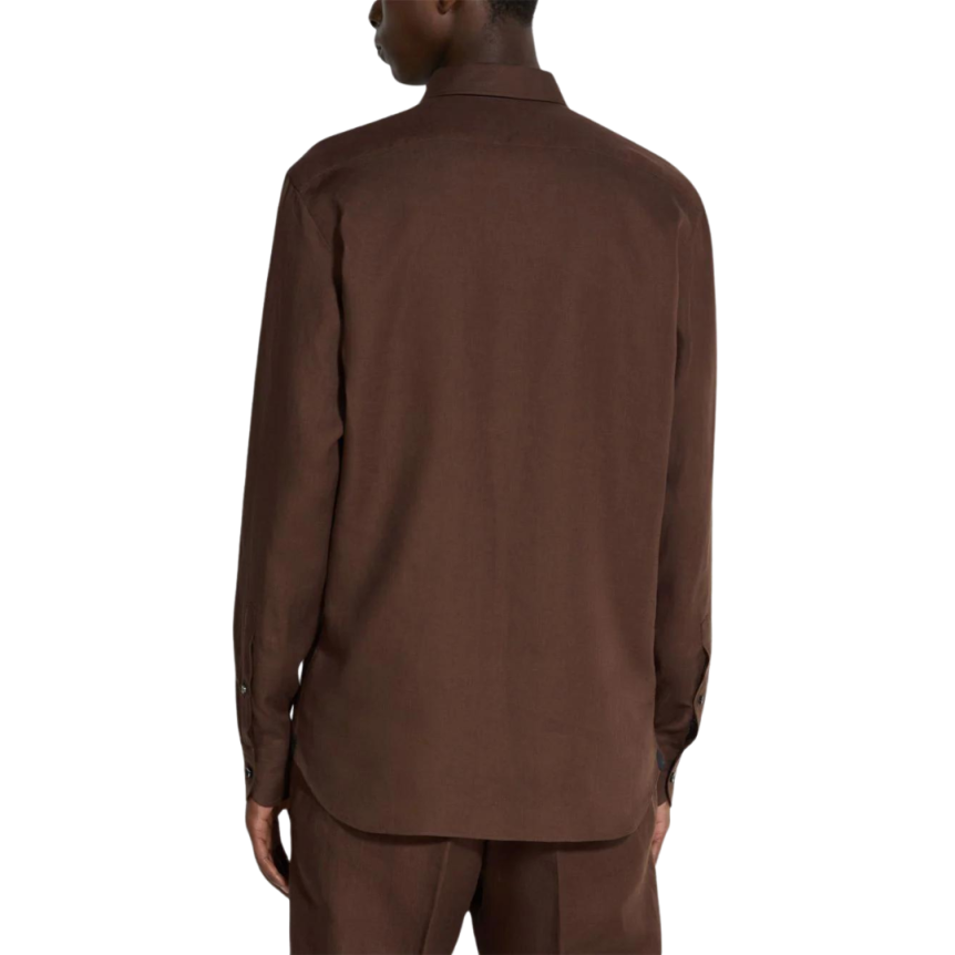 Chemise ZEGNA manche longue pur lin marron chocolat