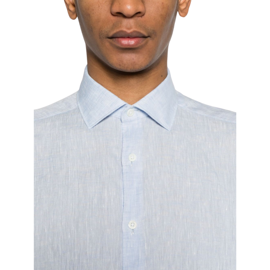 Chemise ZEGNA manche longue col italien pur lin bleu ciel