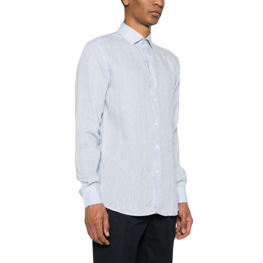 Chemise ZEGNA manche longue col italien pur lin bleu ciel