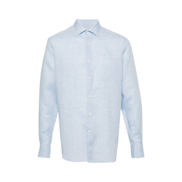 Chemise ZEGNA manche longue col italien pur lin bleu ciel