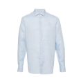 Chemise manche longue col italien pur lin bleu ciel