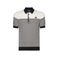 Polo soie côtelée écru rayures bleu marine patch logo DG