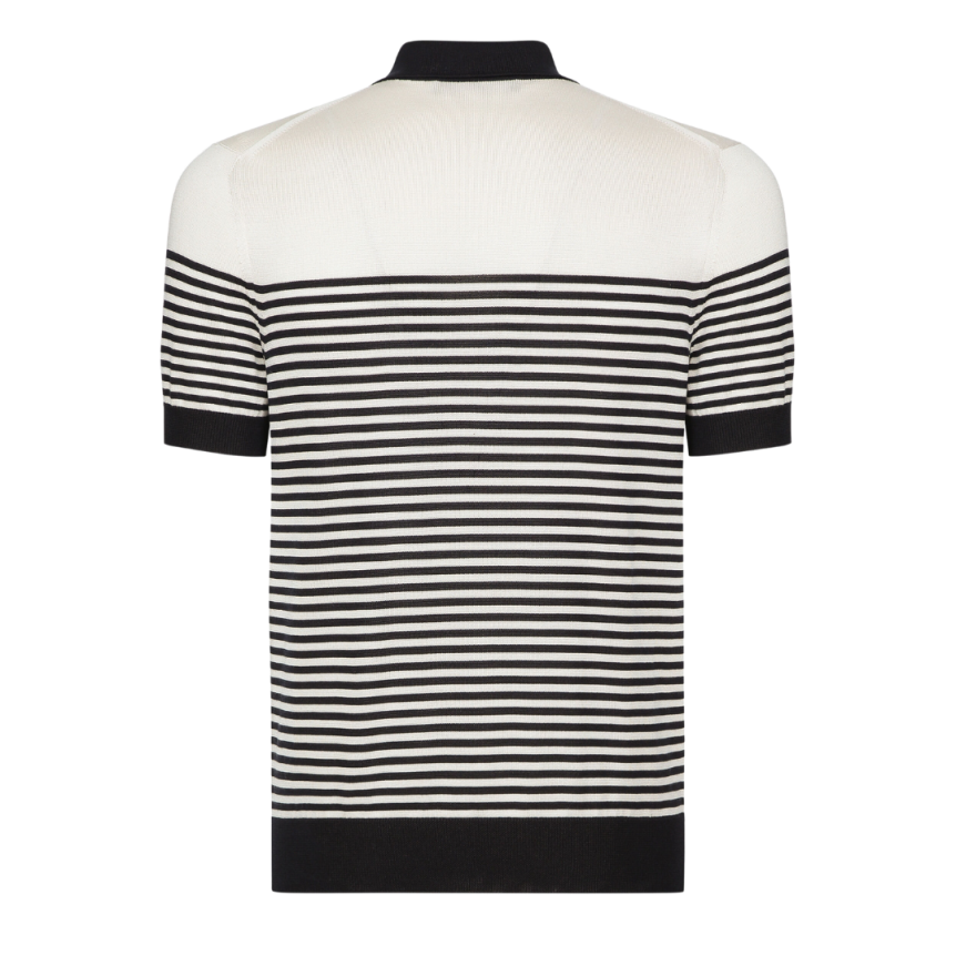 Polo DOLCE & GABBANA soie côtelée écru rayures bleu marine patch logo DG