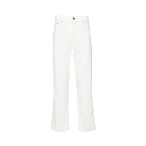 Jean LANVIN coupe droite coton blanc patch logo cuir blanc dos