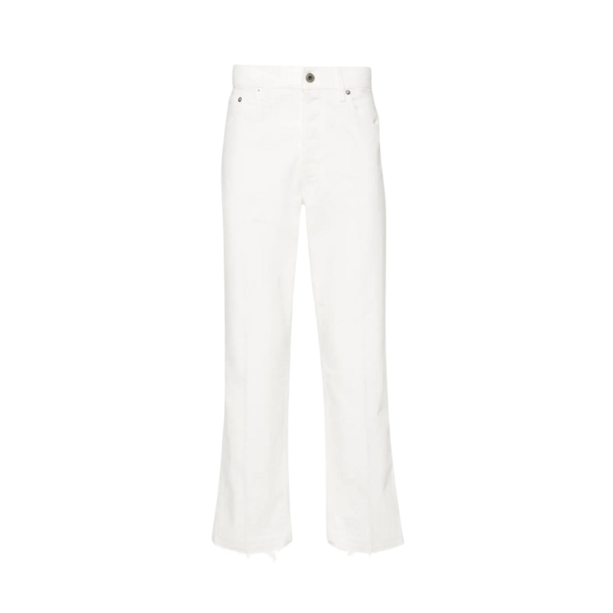 Jean LANVIN coupe droite coton blanc patch logo cuir blanc dos