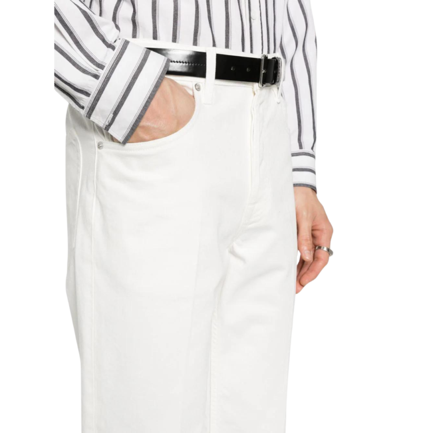 Jean LANVIN coupe droite coton blanc patch logo cuir blanc dos