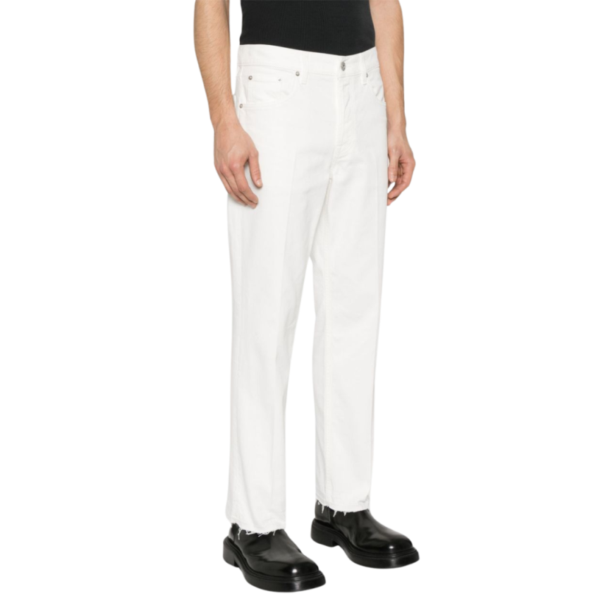 Jean LANVIN coupe droite coton blanc patch logo cuir blanc dos