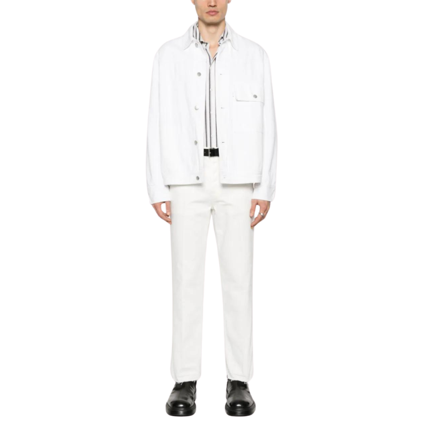 Jean LANVIN coupe droite coton blanc patch logo cuir blanc dos