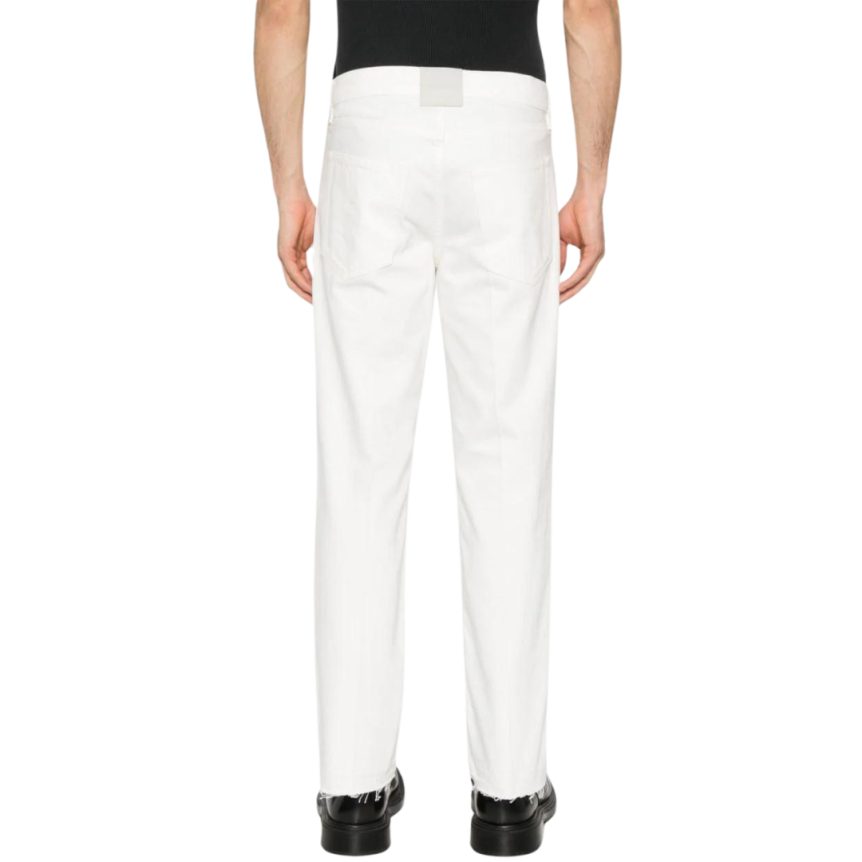 Jean LANVIN coupe droite coton blanc patch logo cuir blanc dos