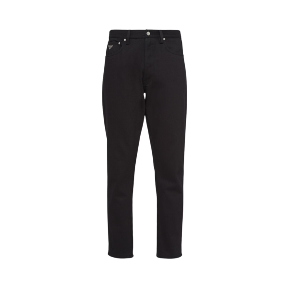 Jeans PRADA denim coton noir logo triangle métal