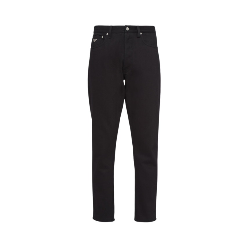 Jeans PRADA denim coton noir logo triangle métal