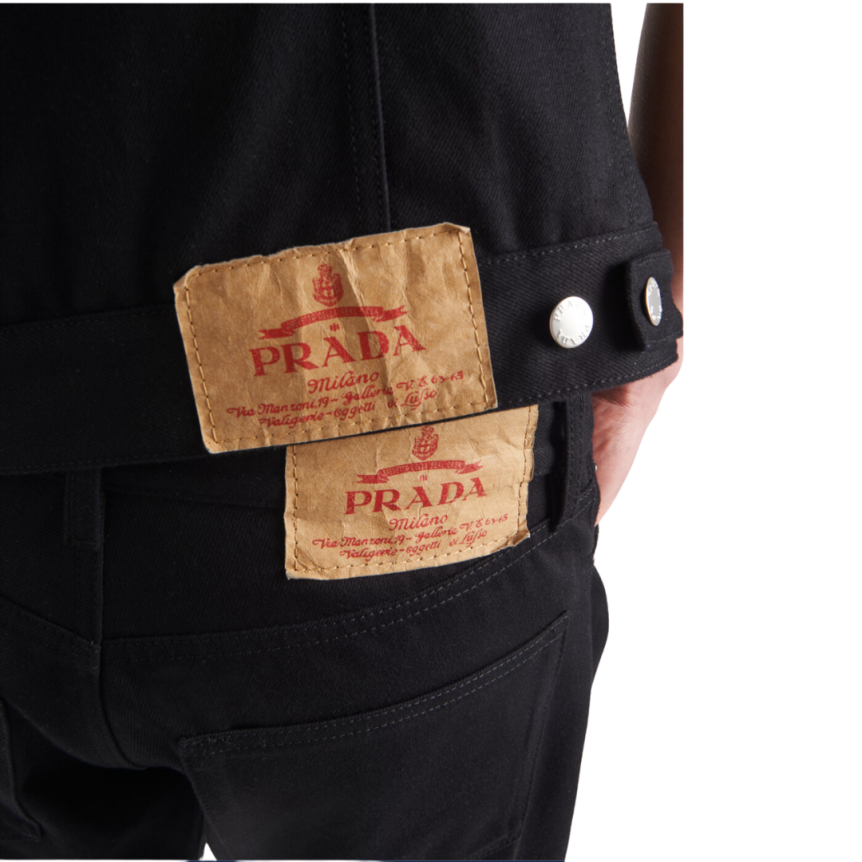Jeans PRADA denim coton noir logo triangle métal