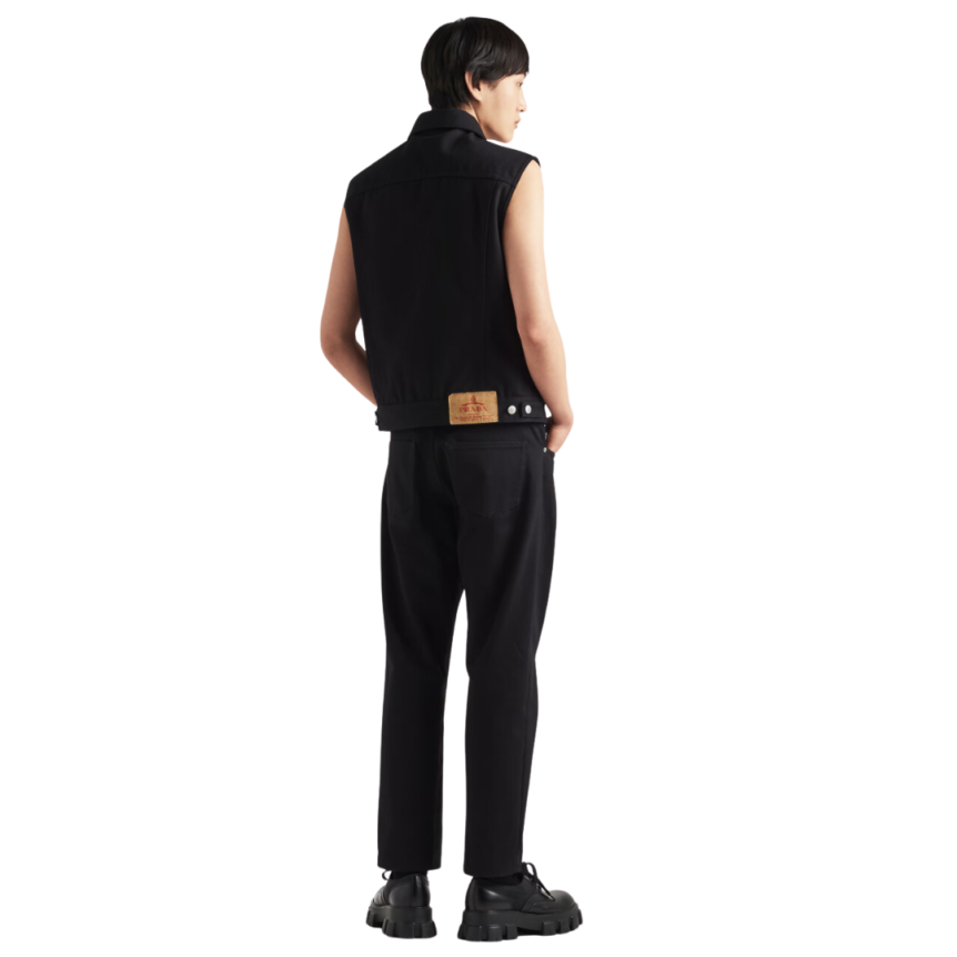 Jeans PRADA denim coton noir logo triangle métal