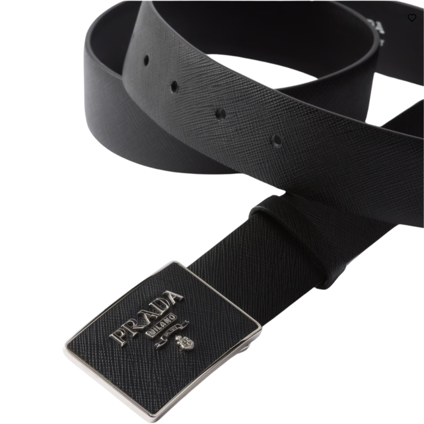 Ceinture PRADA cuir Saffiano noir boucle carré argenté