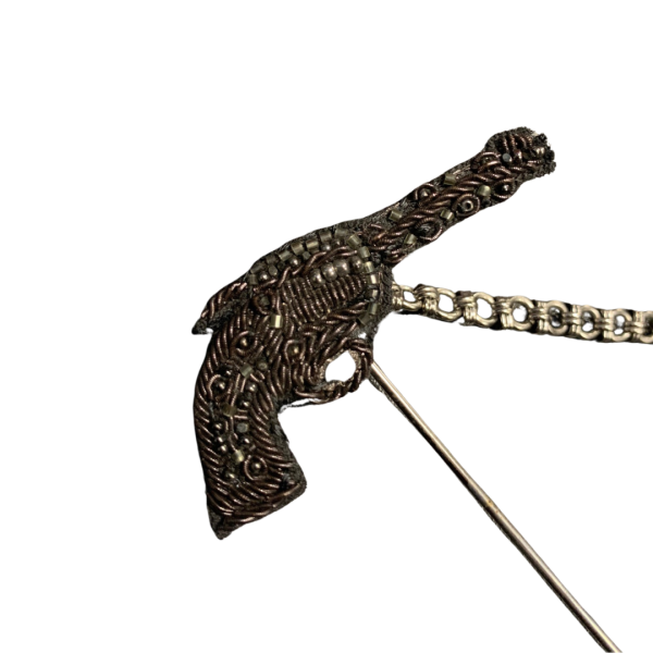 DOLCE & GABBANA Broche Épingle Noir Argent Laiton Cuivre Revolver Pistolet