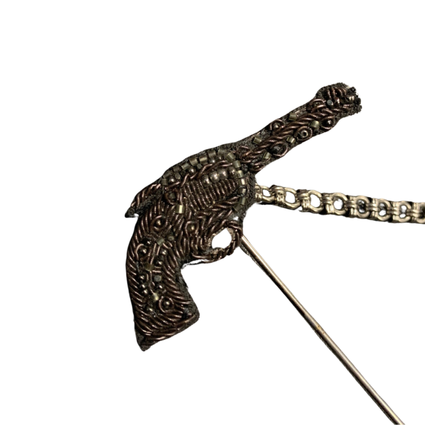 DOLCE & GABBANA Broche Épingle Noir Argent Laiton Cuivre Revolver Pistolet