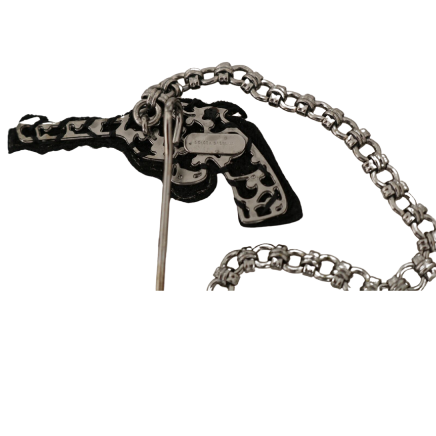 DOLCE & GABBANA Broche Épingle Noir Argent Laiton Cuivre Revolver Pistolet
