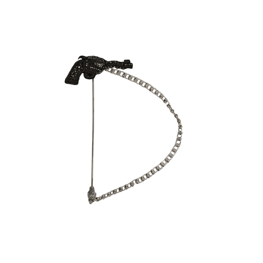 DOLCE & GABBANA Broche Épingle Noir Argent Laiton Cuivre Revolver Pistolet