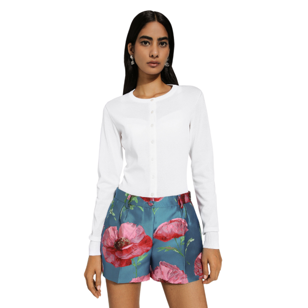 Cardigan DOLCE & GABBANA boutons col rond cachemire soie écru dentelle