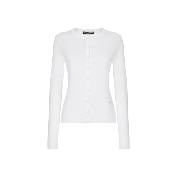 Cardigan DOLCE & GABBANA boutons col rond cachemire soie écru dentelle