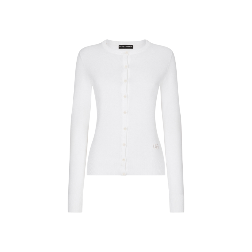 Cardigan DOLCE & GABBANA boutons col rond cachemire soie écru dentelle