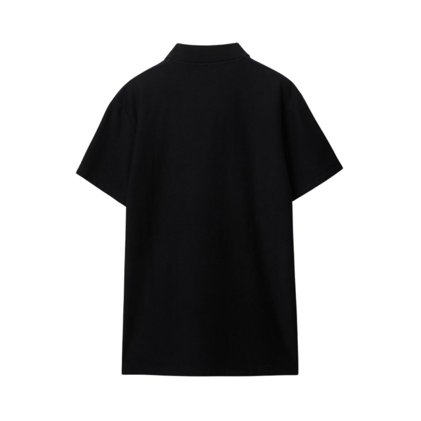 Polo manche courte BURBERRY coton piqué noir cavalier bleu