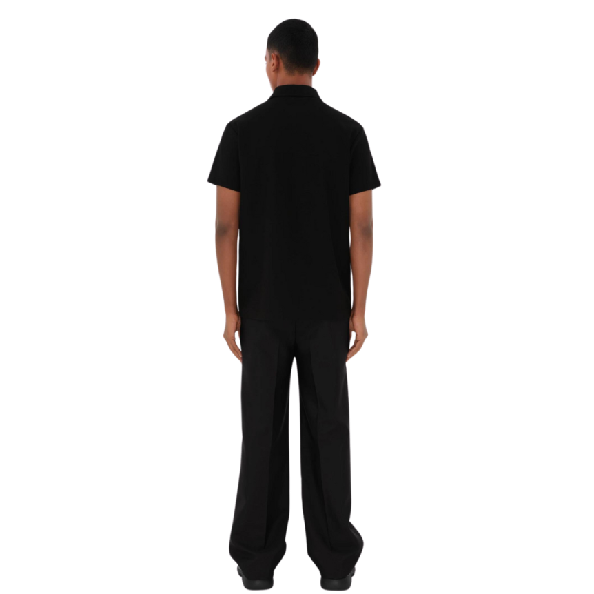 Polo manche courte BURBERRY coton piqué noir cavalier bleu