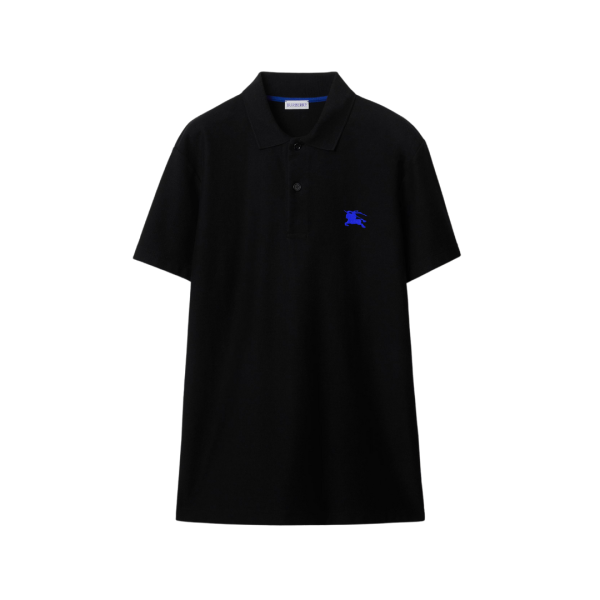 Polo manche courte BURBERRY coton piqué noir cavalier bleu