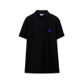Polo manche courte coton piqué noir cavalier bleu