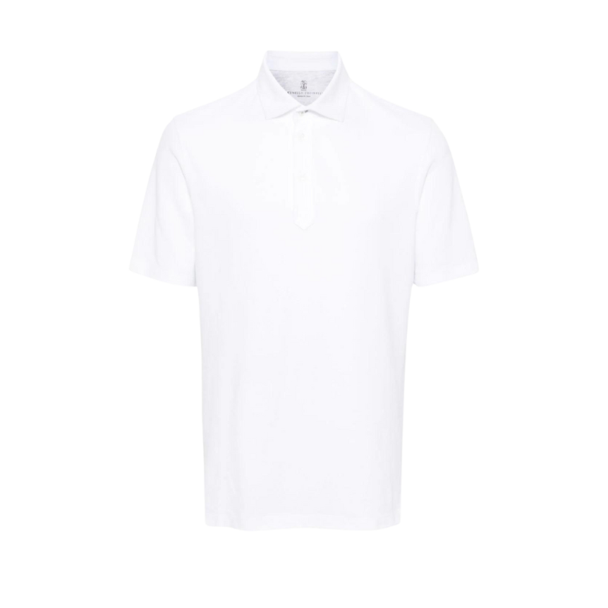 Polo BRUNELLO CUCINELLI manche courte piqué de coton blanc