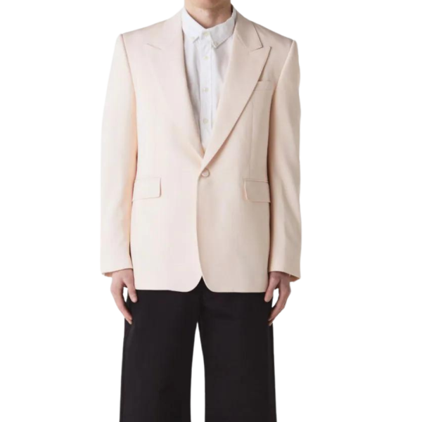 Veste blazer Col Flèche ALEXANDER MCQUEEN Boutonnage Simple Épaules Marquées rose pale