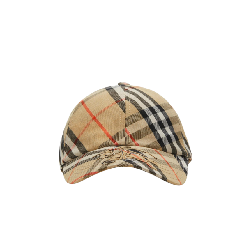 Casquette BURBERRY baseball coton carreaux check beige broderie EDK