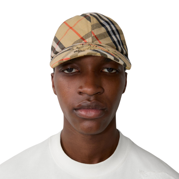 Casquette BURBERRY baseball coton carreaux check beige broderie EDK