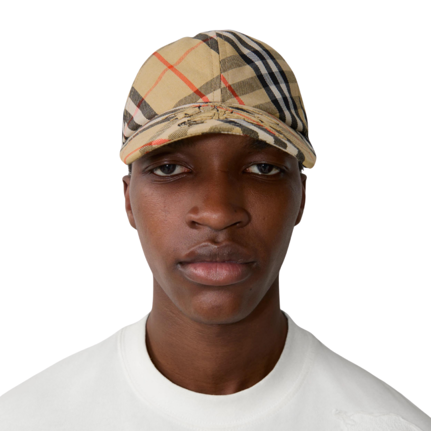 Casquette BURBERRY baseball coton carreaux check beige broderie EDK
