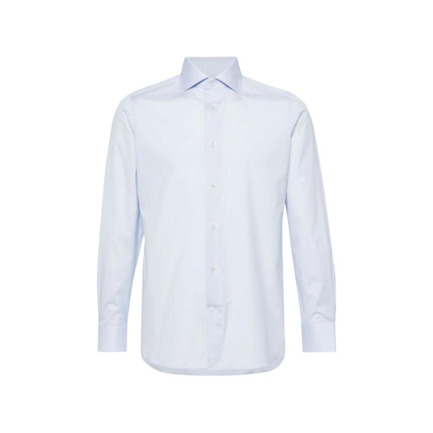 Chemise ZEGNA manche longue col italien popeline coton bleu ciel