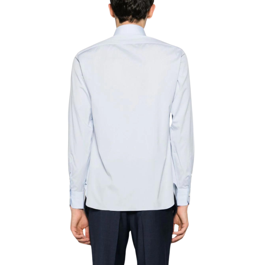 Chemise ZEGNA manche longue col italien popeline coton bleu ciel