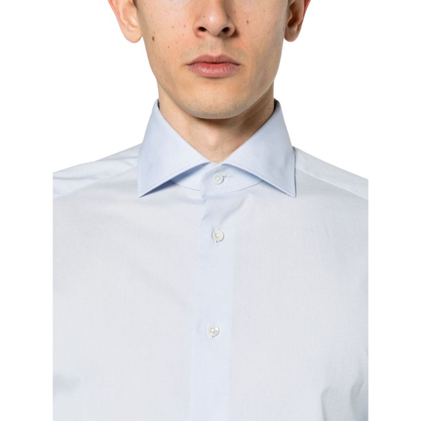 Chemise ZEGNA manche longue col italien popeline coton bleu ciel