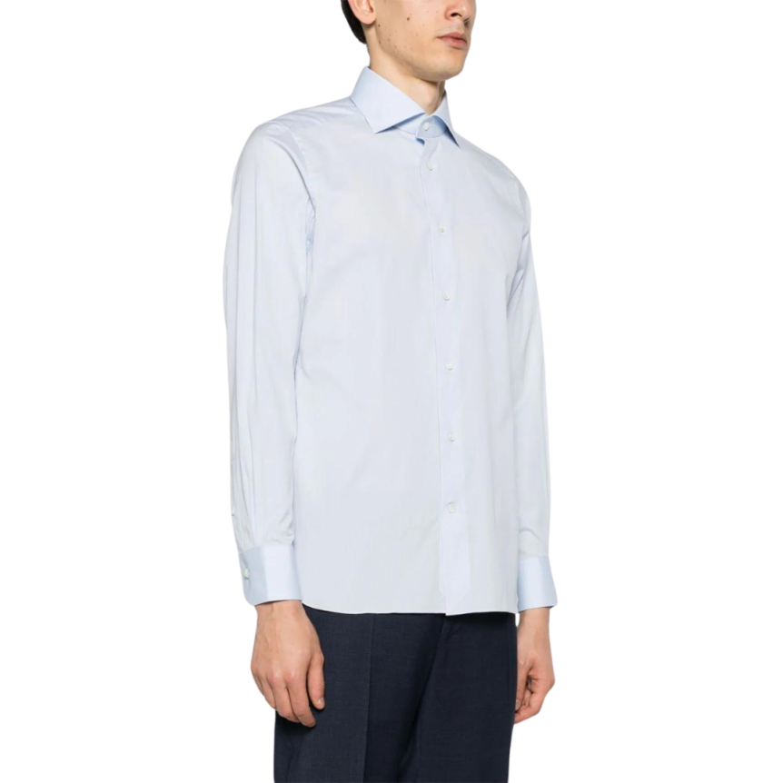 Chemise ZEGNA manche longue col italien popeline coton bleu ciel