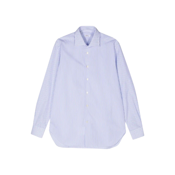 Chemise KITON manche longue col italien popeline coton blanc bleu