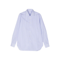 Chemise manche longue col italien popeline coton blanc bleu